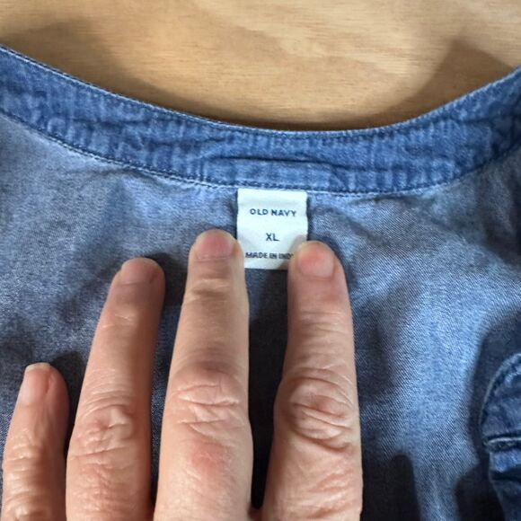 Old Navy Chambray Ruffle Sleeve Henley Dress Women’s XL Blue Denim Look - Picture 3 of 4